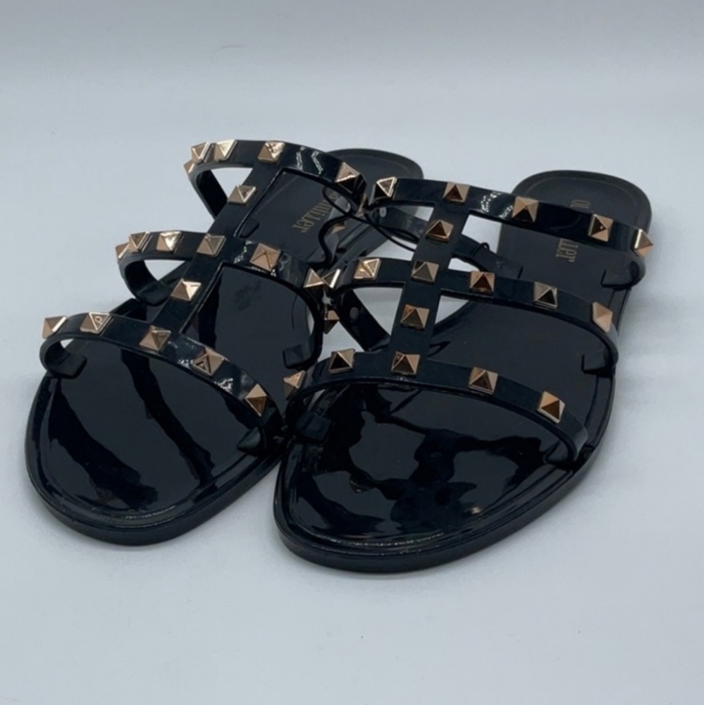 Black and Gold Studded Sandals by Olivia Miller